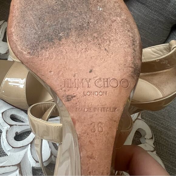 Jimmy Choo Patent Leather Wedge Heel Sandals Shoes Women’s 36 US 6 - Picture 4 of 8